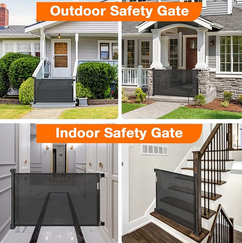 Baby retractable safety gate Black