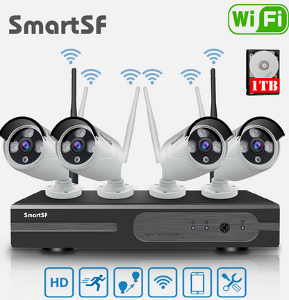 Include 1TB HDD 24hrs recording CCTV wireless security Camera NVR 4CH 1080P