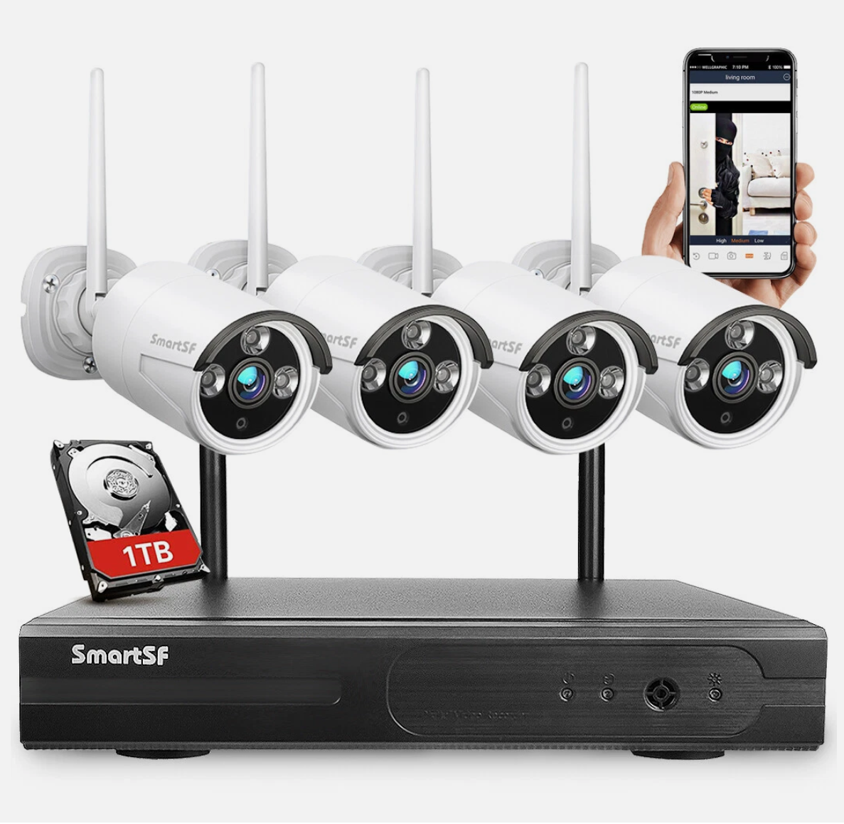 Include 1TB HDD 24hrs recording CCTV wireless security Camera NVR 4CH 1080P