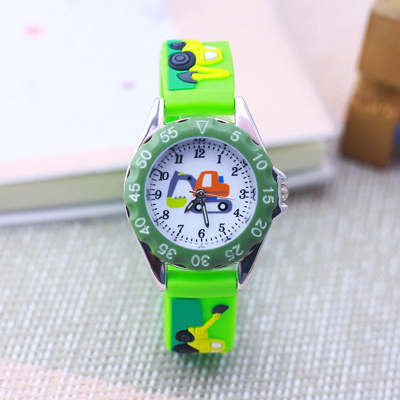 children boys girls Traditional numbers watches students kids analog cartoon excavator silicone band soft safety Electric watch