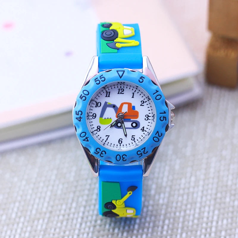 children boys girls Traditional numbers watches students kids analog cartoon excavator silicone band soft safety Electric watch