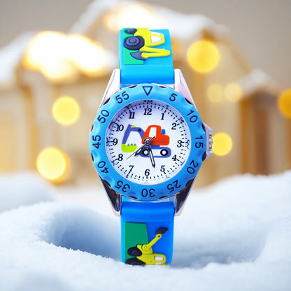 children boys girls Traditional numbers watches students kids analog cartoon excavator silicone band soft safety Electric watch