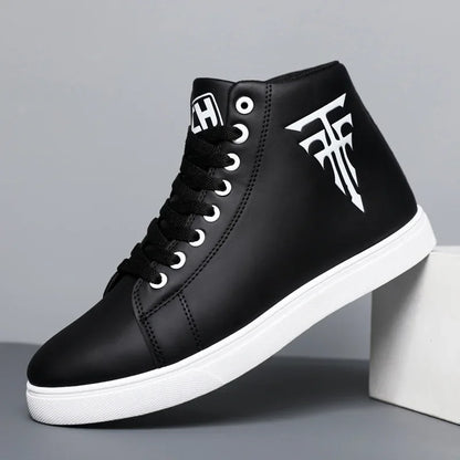Men High Top Sneakers Fashion Leather Casual Shoes