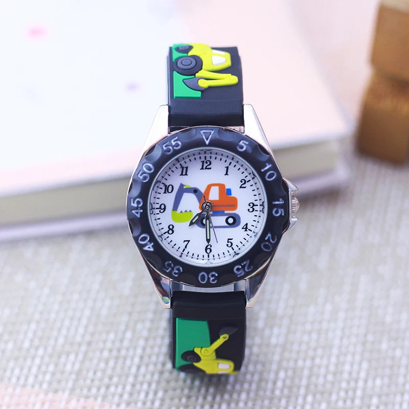 children boys girls Traditional numbers watches students kids analog cartoon excavator silicone band soft safety Electric watch