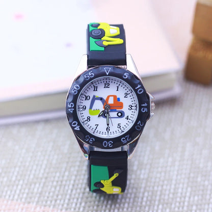 children boys girls Traditional numbers watches students kids analog cartoon excavator silicone band soft safety Electric watch