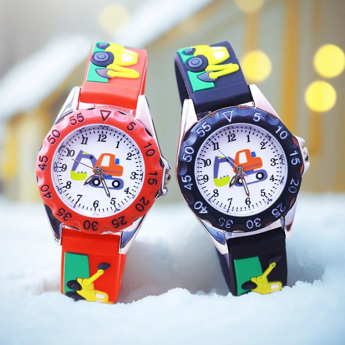 children boys girls Traditional numbers watches students kids analog cartoon excavator silicone band soft safety Electric watch