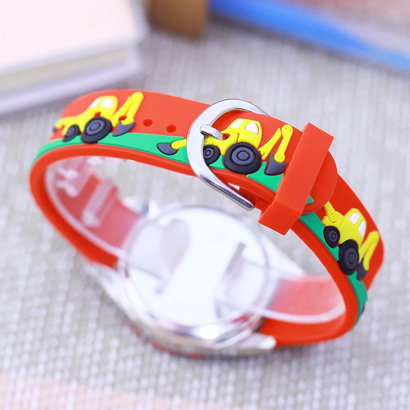 children boys girls Traditional numbers watches students kids analog cartoon excavator silicone band soft safety Electric watch