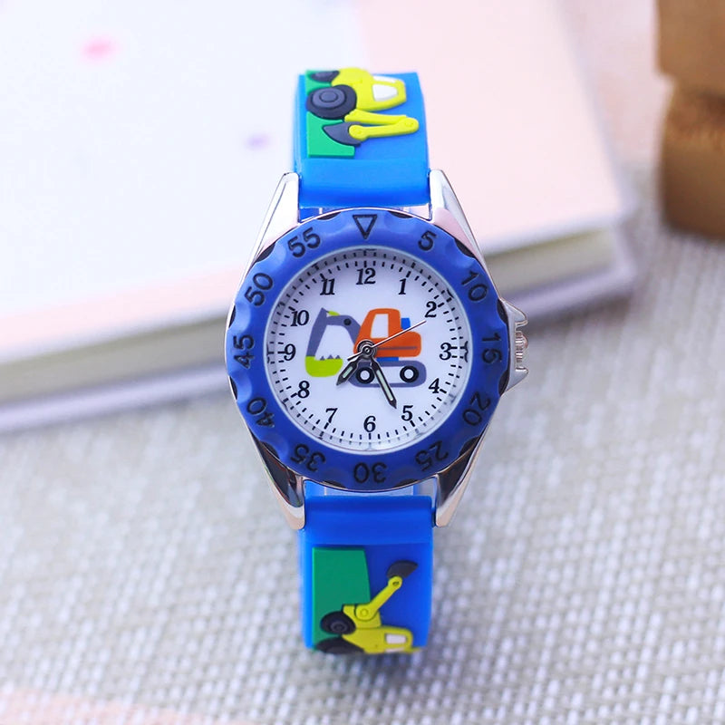 children boys girls Traditional numbers watches students kids analog cartoon excavator silicone band soft safety Electric watch