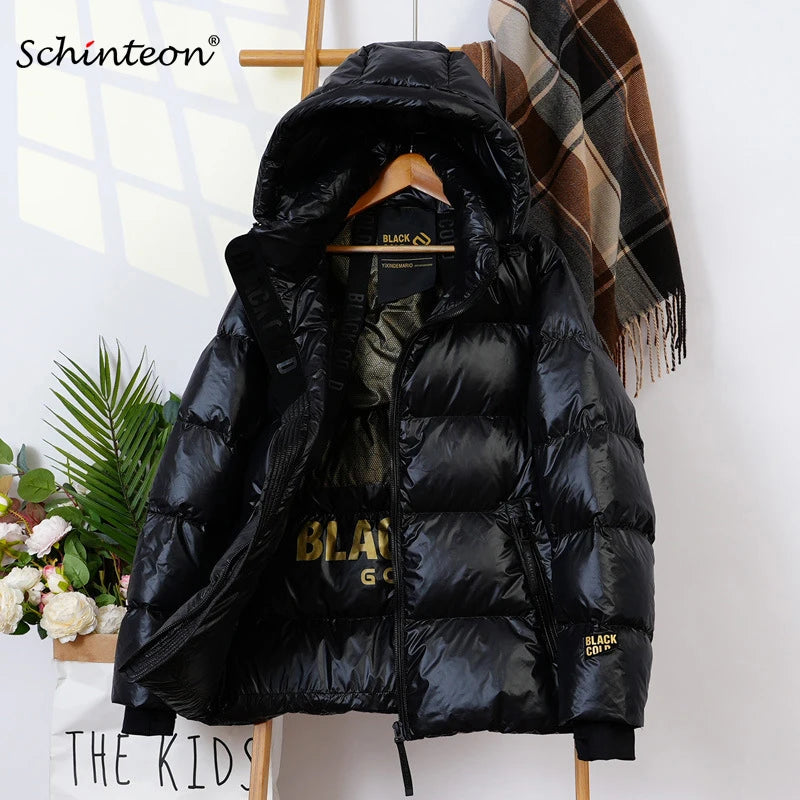 Schinteon Women’s Oversized White Duck Down Jacket with Hood