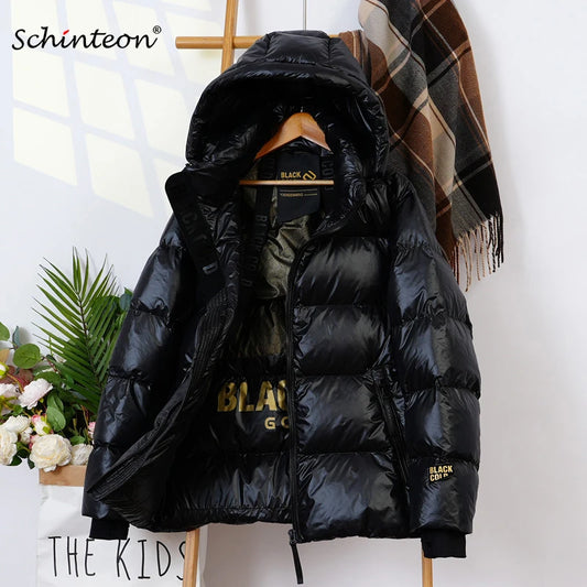 Schinteon Women’s Oversized White Duck Down Jacket with Hood