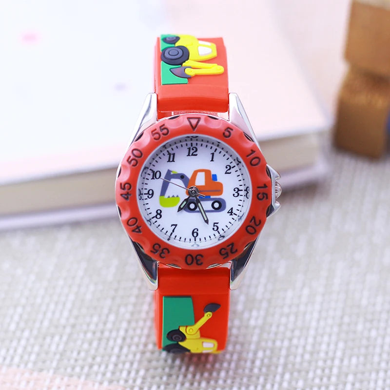 children boys girls Traditional numbers watches students kids analog cartoon excavator silicone band soft safety Electric watch
