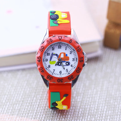 children boys girls Traditional numbers watches students kids analog cartoon excavator silicone band soft safety Electric watch