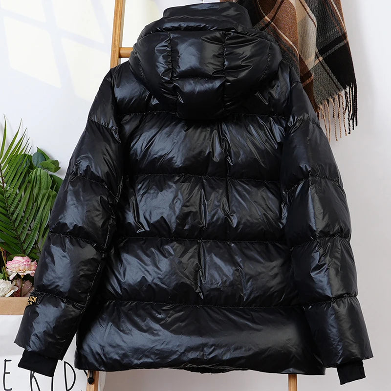 Schinteon Women’s Oversized White Duck Down Jacket with Hood