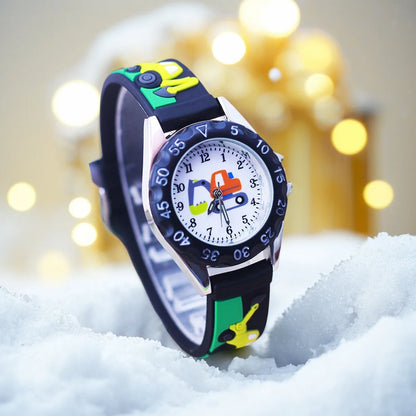 children boys girls Traditional numbers watches students kids analog cartoon excavator silicone band soft safety Electric watch