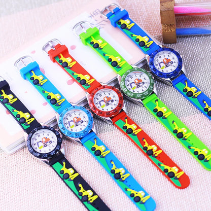 children boys girls Traditional numbers watches students kids analog cartoon excavator silicone band soft safety Electric watch