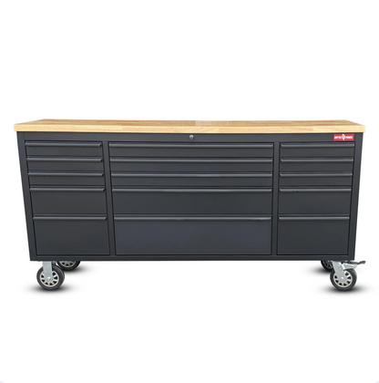 72 Inch 15 Drawers black Tool Chest workbench with wooden top
