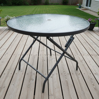 90CM Foldable Tempered Glass Round Garden Table