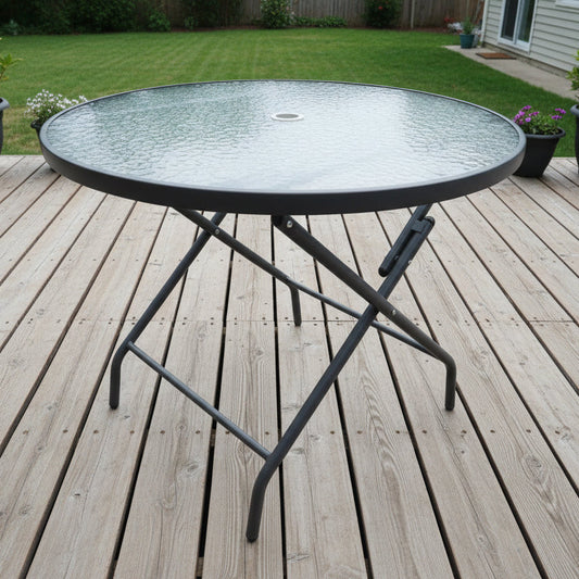 90CM Foldable Tempered Glass Round Garden Table