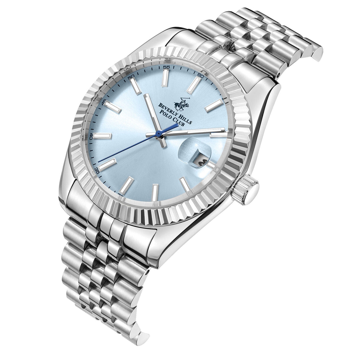 Beverly Hills Polo Club Classy Sky Blue Dial Silver Date Watch - BP3018X.302
