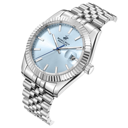 Beverly Hills Polo Club Classy Sky Blue Dial Silver Date Watch - BP3018X.302