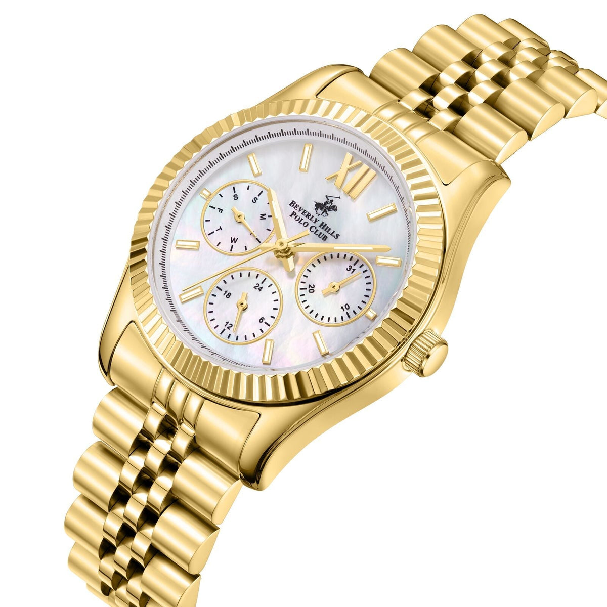 Beverly Hills Polo Club Multifunction Mother Pearl Gold Watch - BP3169C.121