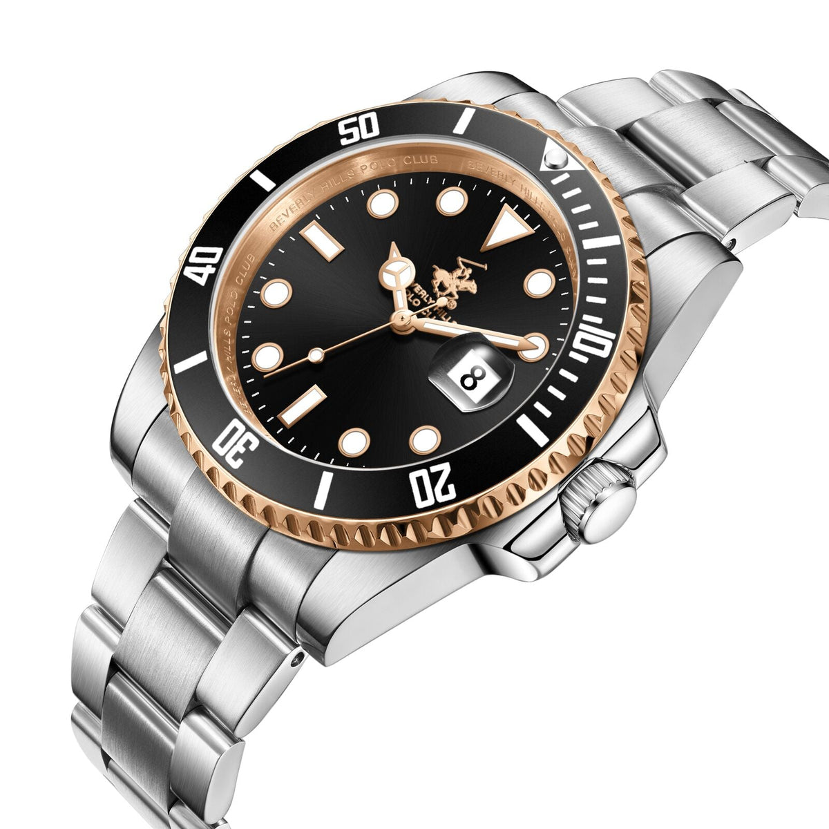 Beverly Hills  Polo Club Waterproof Black Dial Silver Date Watch - BP3791X.550