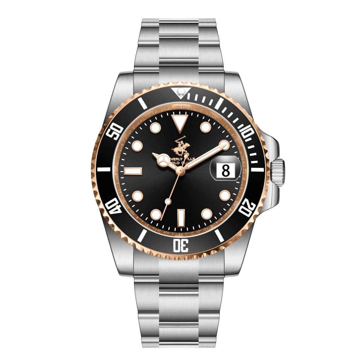 Beverly Hills  Polo Club Waterproof Black Dial Silver Date Watch - BP3791X.550