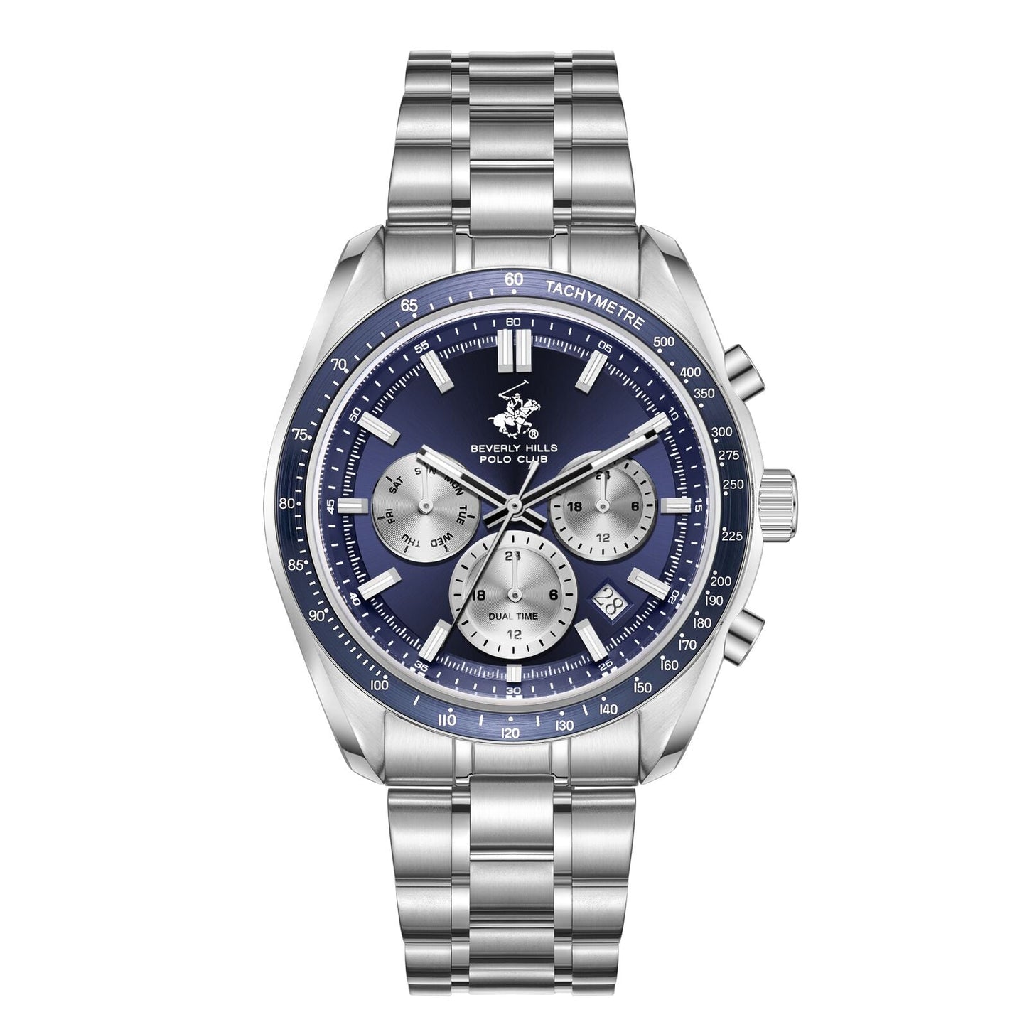Beverly Hills Polo Club Sporty Dual Time Blue Dial Silver Watch - BP3814X.390