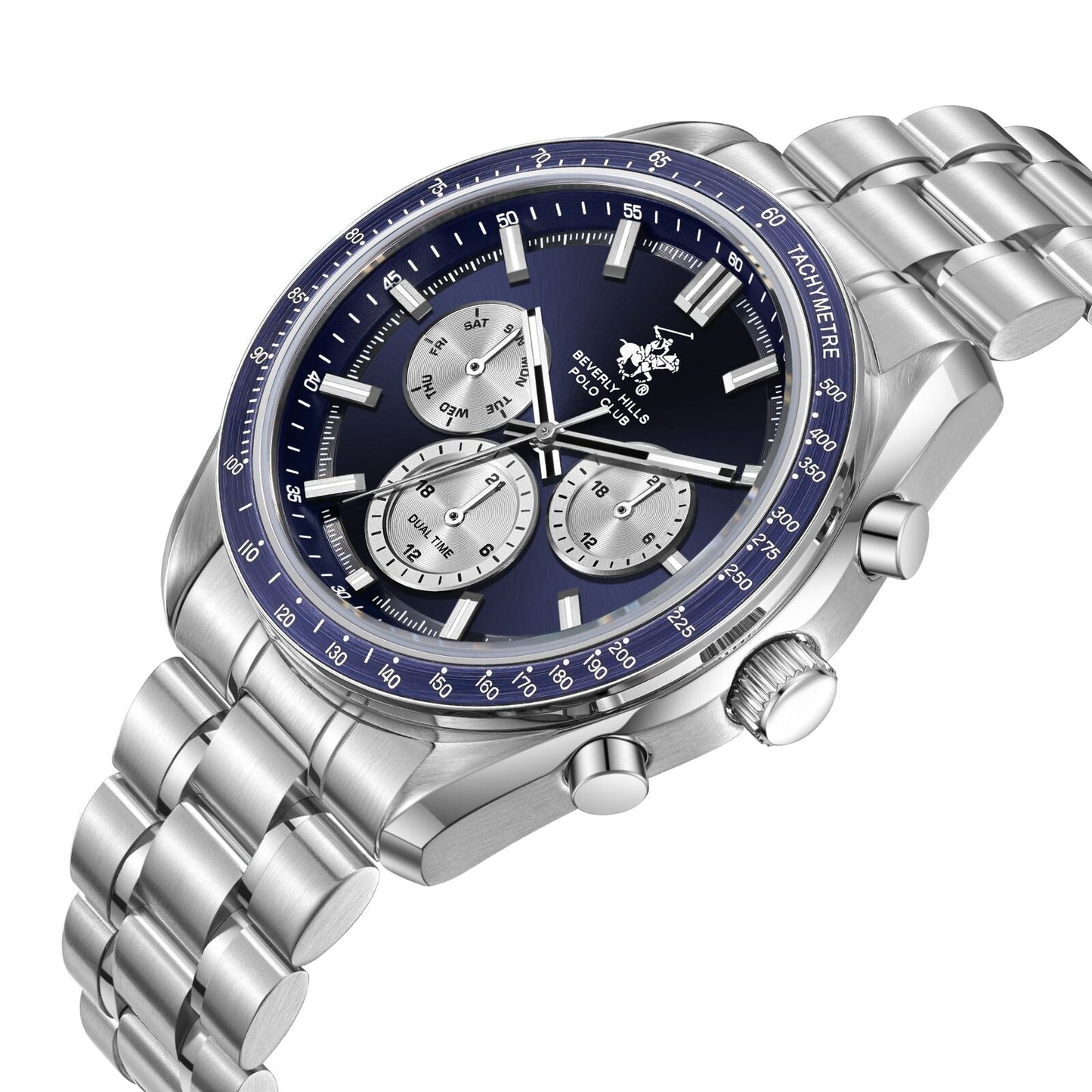 Beverly Hills Polo Club Sporty Dual Time Blue Dial Silver Watch - BP3814X.390