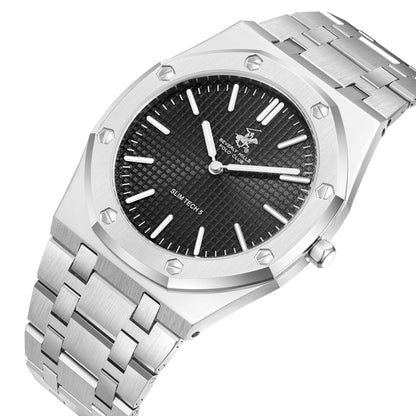 Beverly Hills Polo Club Slim Tech 5 Black Dial Silver Watch - BP3825X.350