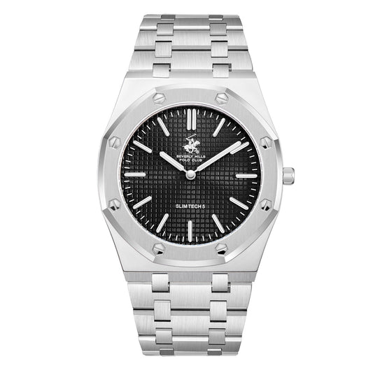 Beverly Hills Polo Club Slim Tech 5 Black Dial Silver Watch - BP3825X.350