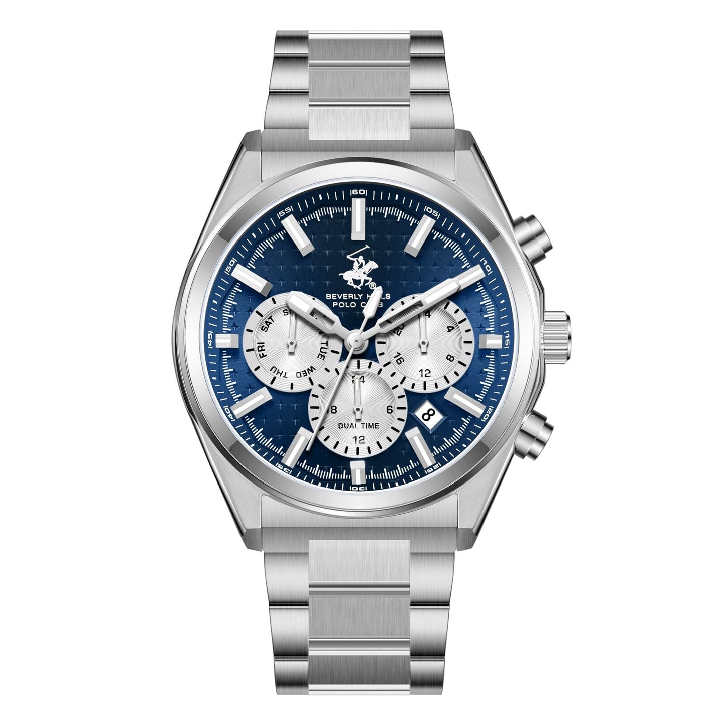 Beverly Hills Polo Club Dual Time Blue Dial Silver Date Watch - BP3831X.390