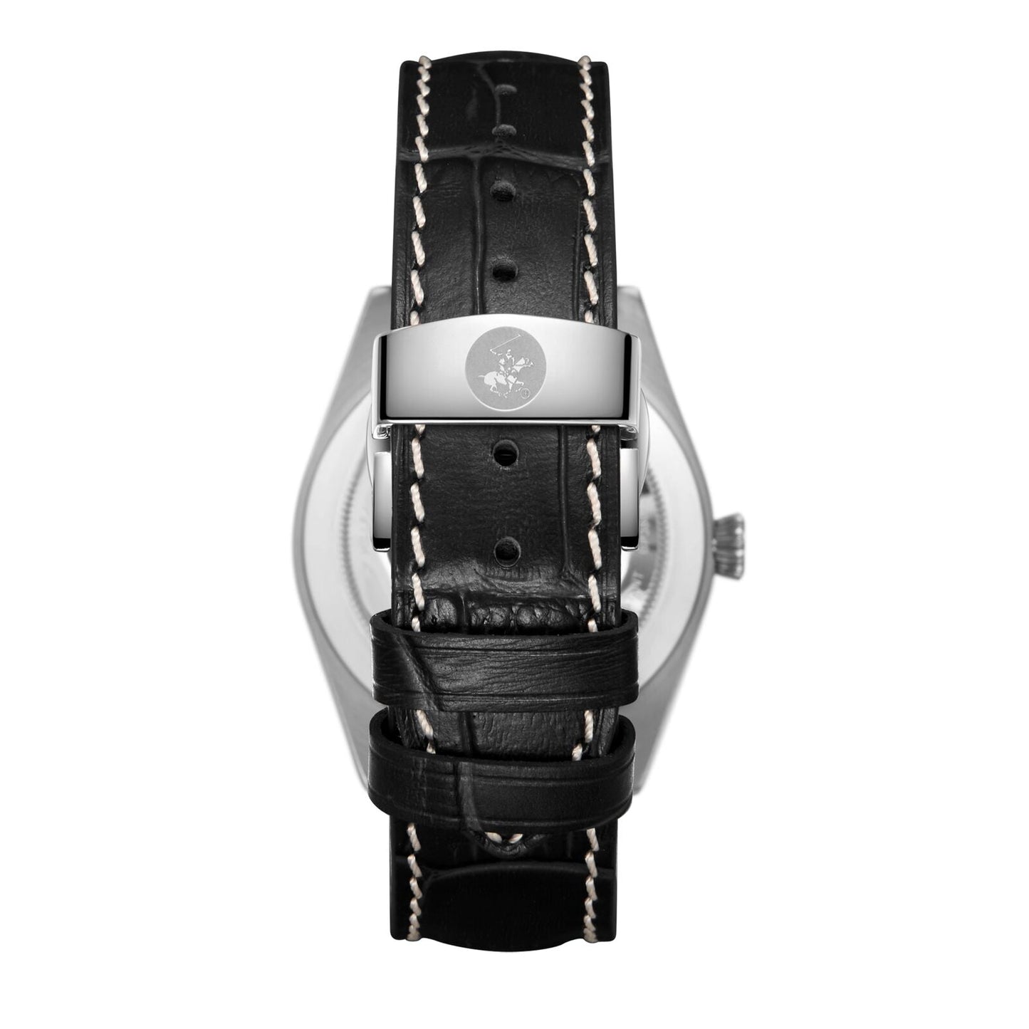 Beverly Hills Polo Club Black Leather Blue Steel Silver Watch - BP3807X.331