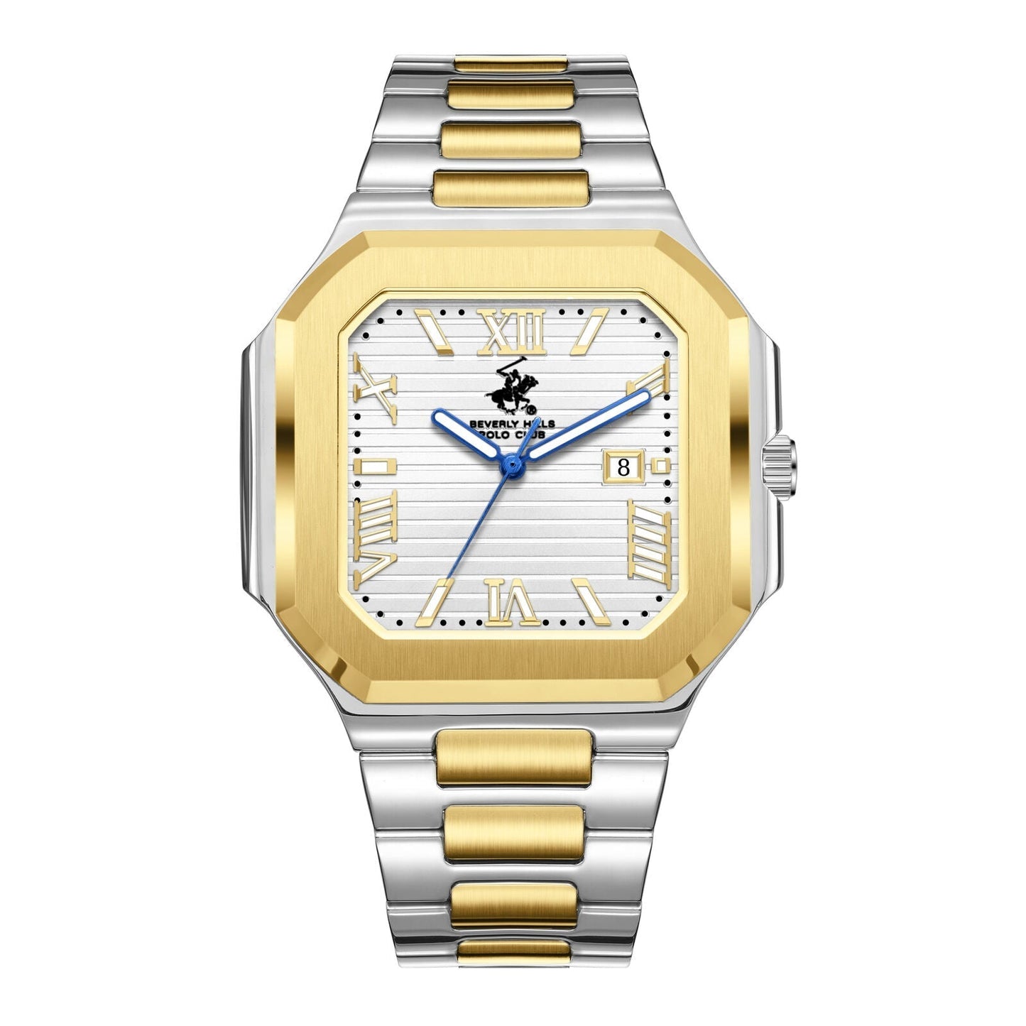 Beverly Hills Polo Club Blue Steel Two-Tone Square Date Watch BP3845X.230