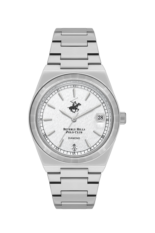 Beverly Hills Polo Club White Dial Diamond Silver Date Watch – BP3562C.330