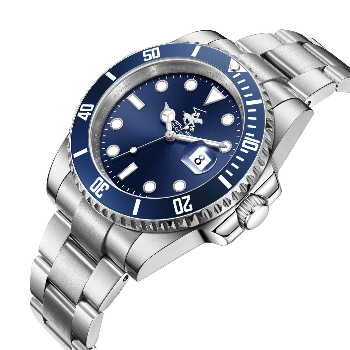 Beverly Hills Polo Club Waterproof Blue Dial Silver Date Watch BP3791X.390