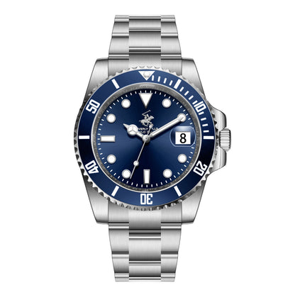 Beverly Hills Polo Club Waterproof Blue Dial Silver Date Watch BP3791X.390