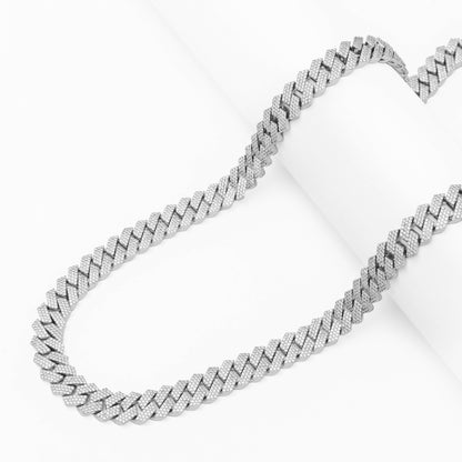 Big Daddy 10MM Cuban Diamond Prong Silver Iced Out Chain
