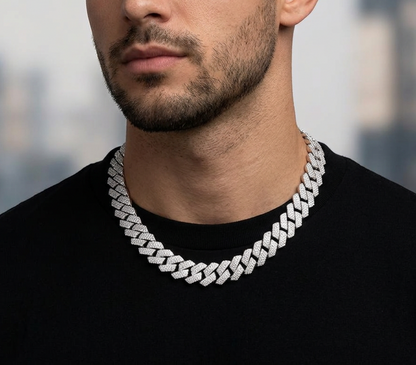 Big Daddy 10MM Cuban Diamond Prong Silver Iced Out Chain