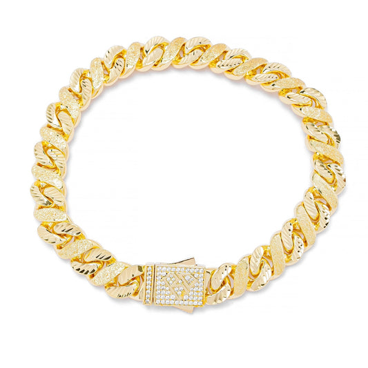 Big Daddy 10MM Sandblast Diamond & Gold Iced Out Bracelet