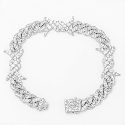 Big Daddy 10MM Spiked Horns Iced Out Silver Bracelet