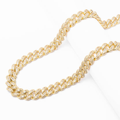 Big Daddy 12MM Baguette Miami Cuban Link Gold Iced Out Chain