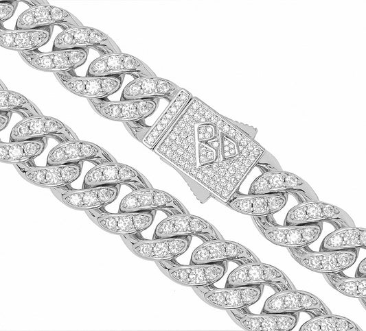 Big Daddy 12MM Bling Cuban Link Silver Iced Out Chain