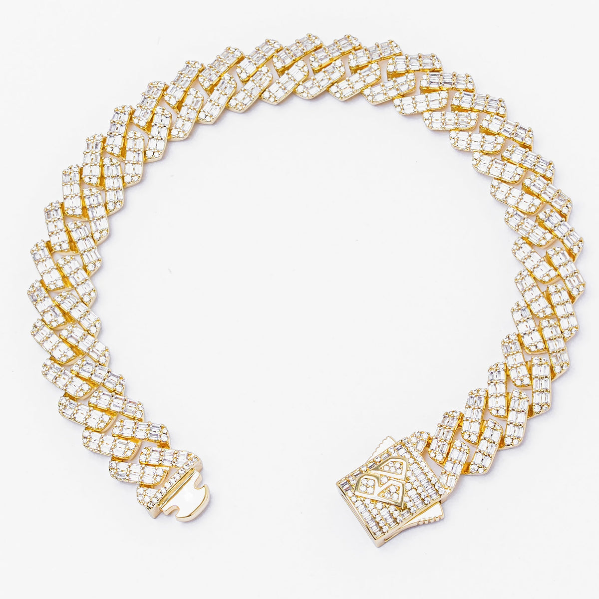 Big Daddy 12MM Gold Baguette Diamond Cuban Iced Out Bracelet