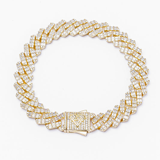 Big Daddy 12MM Gold Baguette Diamond Cuban Iced Out Bracelet