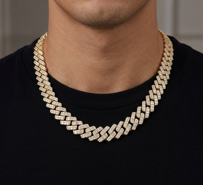 Big Daddy 12MM Gold & Baguette Diamond Prong Cuban Iced Out Chain