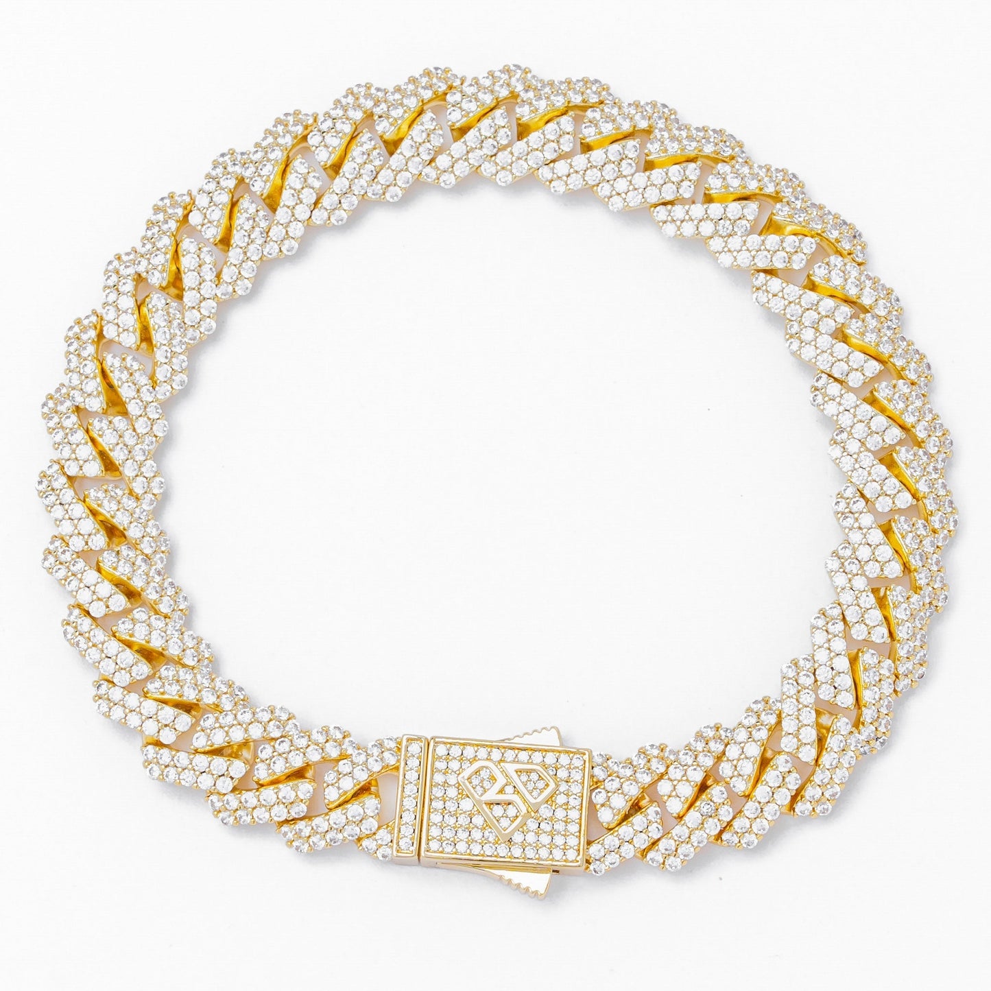 Big Daddy 12MM Straight Edge Cuban Diamond Gold Iced Out Bracelet