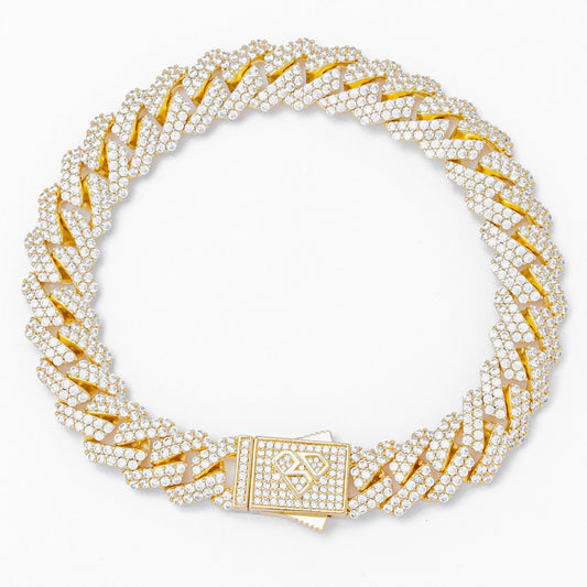 Big Daddy 12MM Straight Edge Cuban Diamond Gold Iced Out Bracelet