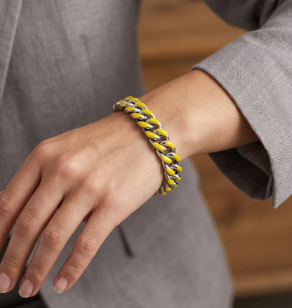 Big Daddy 13MM Enamel Yellow Steel Cuban Bracelet