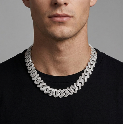Big Daddy 16MM Baguette Iced Out Cuban Link Silver Chain